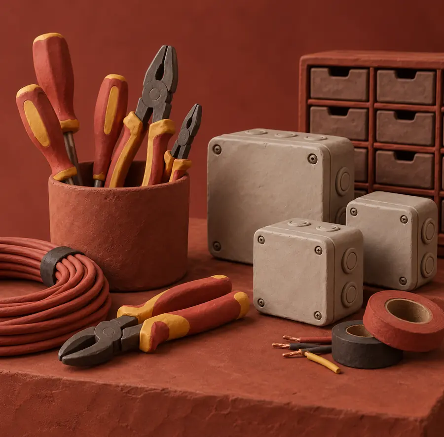Illustration of electrical contractors equipment and workspace